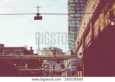 Toronto, Canada - September 18, 2018: Distillery District (former Gooderham & Worts Distillery) - Hi