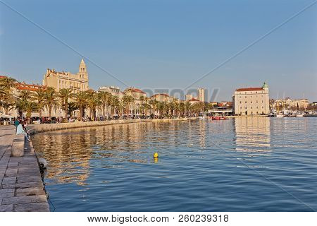 Split, Croatia - April 08 2018: Panoramic View Of The Old Historic City On A Sunny Day.
