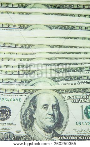 Pattern Of 100 Dollar Bills On White Background