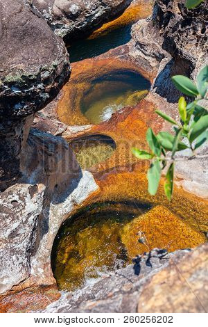 Natural Pool. Waterfall In The Mountens Of Bolivia