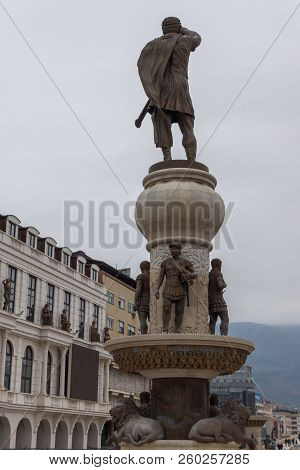 Skopje, Republic Of Macedonia - February 24, 2018: Philip Ii Of Macedon Monument In Skopje, Republic