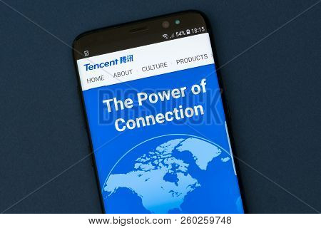 Kyrenia, Cyprus - September 17, 2018: Tencent Corporation Website Displayed On The Smartphone Screen
