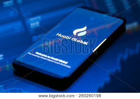 Kyrenia, Cyprus - September 21, 2018: Huobi Global Mobile App Running On Smartphone. Huobi - One Of 