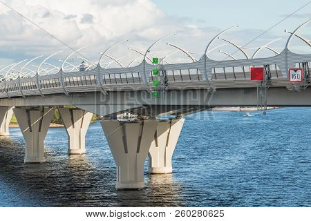 View Of The Bridge Through The High-speed Way. Road Connect The Districts Of The City.highway Road L