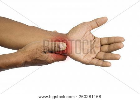 Man Holding Hand To Spot Of Wrist Pain With Clipping Path