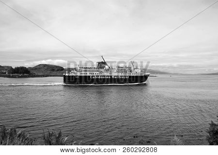 Oban, United Kingdom - February 20, 2010: Holiday Ship Caledonian Macbrayne Navigate Along Sea Coast
