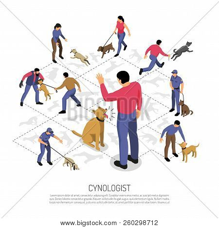 Cynologyst Dog Training Isometric Infographic Composition With Police Service Specific Tasks Command