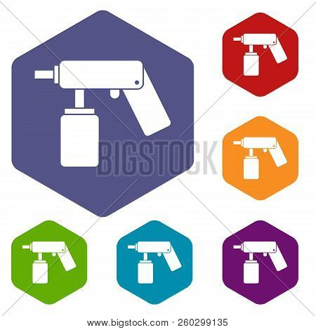 Spray Aerosol Can Bottle With A Nozzle Icons Set Rhombus In Different Colors Isolated On White Backg