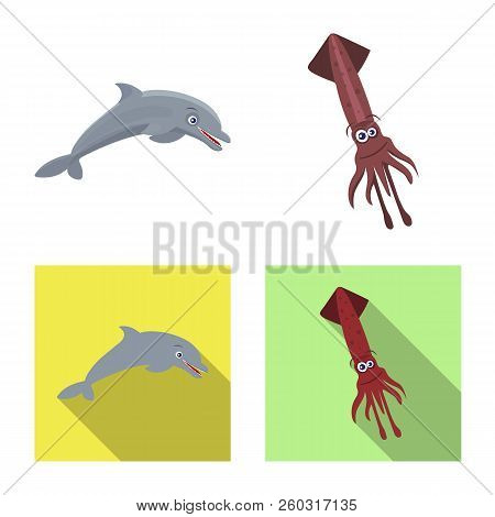 Vector Illustration Of Sea And Animal Sign. Set Of Sea And Marine Stock Symbol For Web.