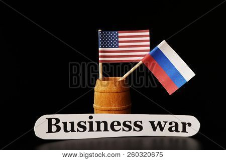 A Business War Between Two The Most Powerful Lands On The World. Russia And Usa. Black Background