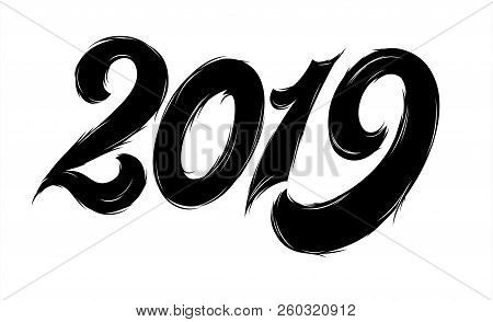 Isolated Black Fluffy Numbers For 2019 Year Vector