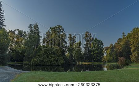 Pond Near Velke Losiny Castle In Summer Sunny Morning