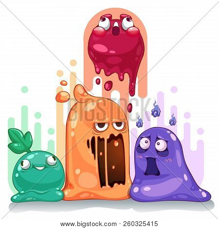 Jelly Slime Monster Creatures Group Set Vector Illustration