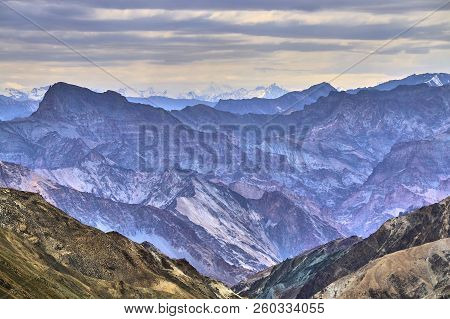 Beautiful Colorful Landscape Taken From A Gandala Pass In Himalaya Mountains In Ladakh, India.