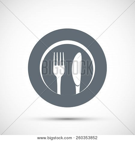 Icon Plate With Fork And Knife. Logo For The Restaurant And Cafe. Stock Vector Illustration.