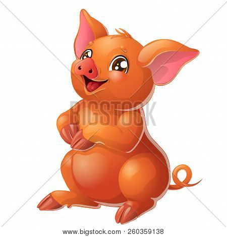 Lovely Red Pig And Bow On White