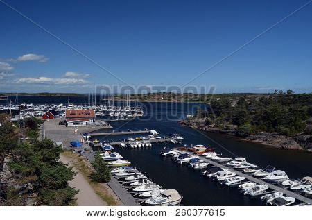Marina of the Norwegian fishing town Hvaler . June 19,2018. Hvaler,Norway