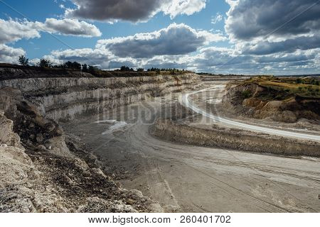 Development Of Chalk Pit. Aerial View Of Quarry.