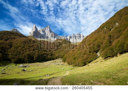 Aiguille Ansabere Peak in Lescun Cirque, Aspe Valley, Pyrenees, France.