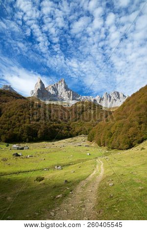 Aiguille Ansabere Peak in Lescun Cirque, Aspe Valley, Pyrenees, France.