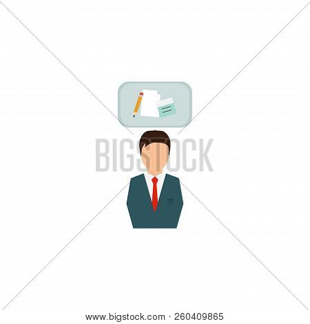 Businessman In Suit. Business Concept With Icons. Successful Man Dressed In Suit . Portrait Of Full 