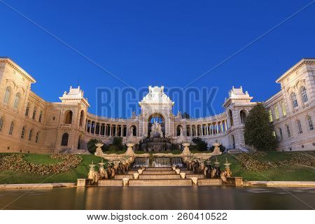 Longchamp Palace In Marseille In The Evening .