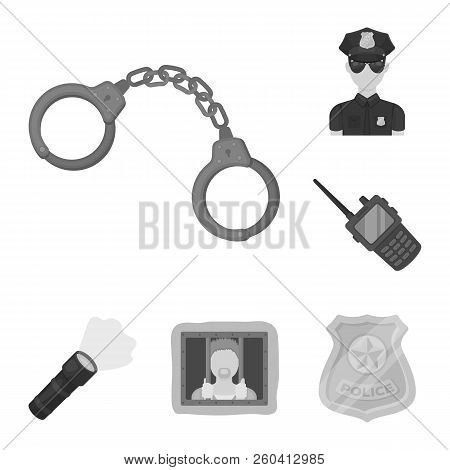 Police, Department Monochrome Icons In Set Collection For Design.detective And Accessories Vector Sy