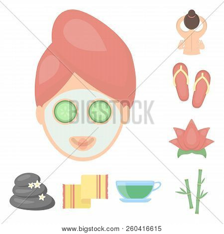 Spa Salon And Equipment Cartoon Icons In Set Collection For Design. Relaxation And Rest Vector Symbo