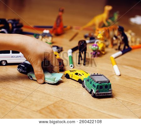 Children Playing Toys On Floor At Home, Little Hand In Mess, Free Education