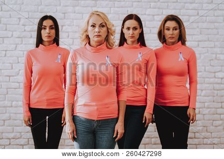 Girl Support All People. Pink Blouse. Care Young Girl For People Why Feel Cancer. Beautiful Woman He