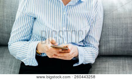 Paris, France - Sep 27, 2018: Woman Testing The Newest Latest Iphone Xs And Xs Max Smartphone Teleph
