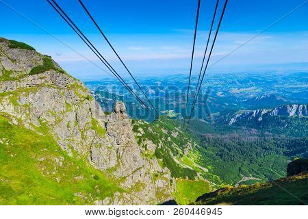 Cables Of The Funicular Over The Abyss In The Tatra Mountains