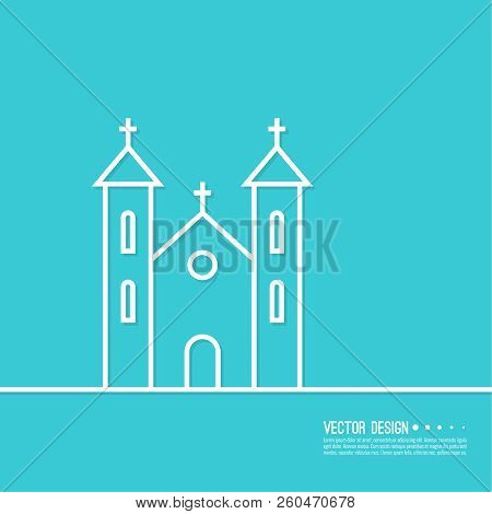 Vector Illustration Of A Church On Blue Background.