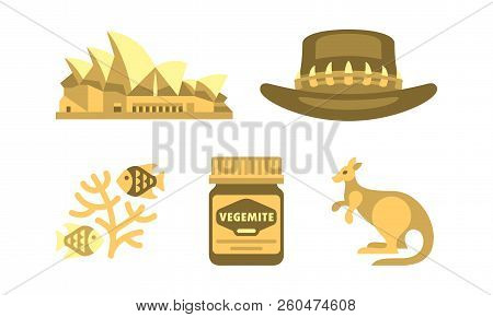 Australian National Symbols Set, Travel To Australia Vector Illustration On A White Background
