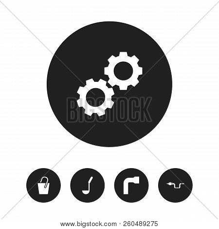 Set Of 5 Editable Equipment Icons. Includes Symbols Such As Water Pipe, Hand Auger, Soup Ladle. Can 