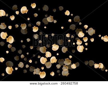 Gold Seashells Vector, Golden Pearl Bivalved Mollusks. Aquarium Scallop, Bivalve Pearl Shell, Marine