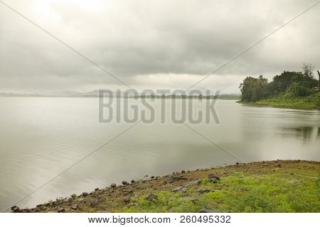 Landscape Of The Mountain Ranges Of Western Ghats At State Of Maharashtra Near Wakanda Dam In India.