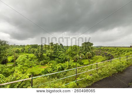 Landscape Of The Mountain Ranges Of Western Ghats At State Of Maharashtra Near Wakanda Dam In India.