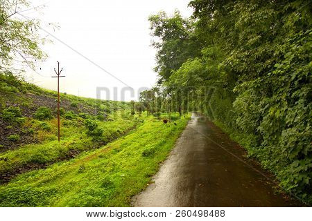 Landscape Of The Mountain Ranges Of Western Ghats At State Of Maharashtra Near Wakanda Dam In India.