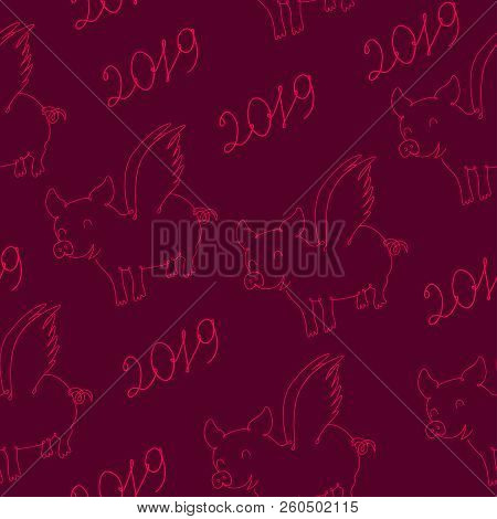 Pig Symbol Of 2019 Year, Seamless Texture. Vector