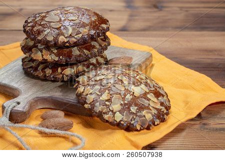 Sweet Dessert For Autumn Season, Dutch Filled Cookies With Marzipan And Almonds