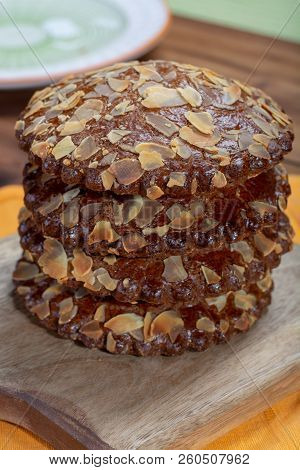 Sweet Dessert For Autumn Season, Dutch Filled Cookies With Marzipan And Almonds