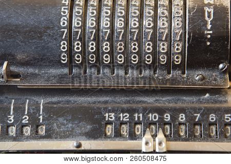 Old Mechanical Manual Counting Machine For Mathematical Calculations