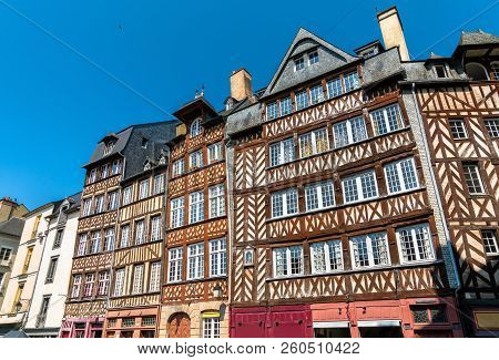 Traditional Half-timbered Houses In The Old Town Of Rennes - Brittany, France
