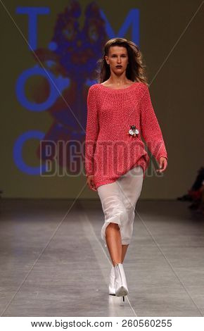 Kyiv, Ukraine - September 3, 2018: Model Presents A Creation By Designer T.mosca During Ukrainian Fa