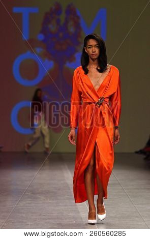 Kyiv, Ukraine - September 3, 2018: Model Presents A Creation By Designer T.mosca During Ukrainian Fa