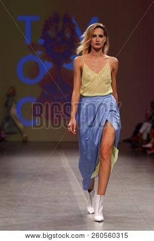 Kyiv, Ukraine - September 3, 2018: Model Presents A Creation By Designer T.mosca During Ukrainian Fa