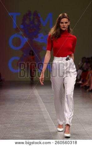 Kyiv, Ukraine - September 3, 2018: Model Presents A Creation By Designer T.mosca During Ukrainian Fa