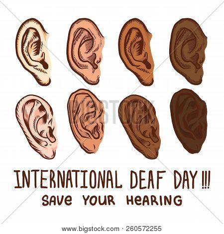International Deaf Day Icon Set. Hand Drawn Illustration Of International Deaf Day Icon Set For Web 