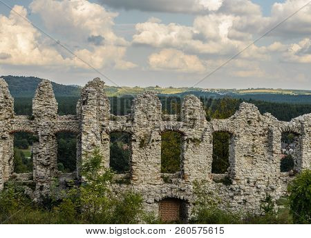 Ruined Walls Of Rabsztyn Castle In Rabsztyn Village, Poland